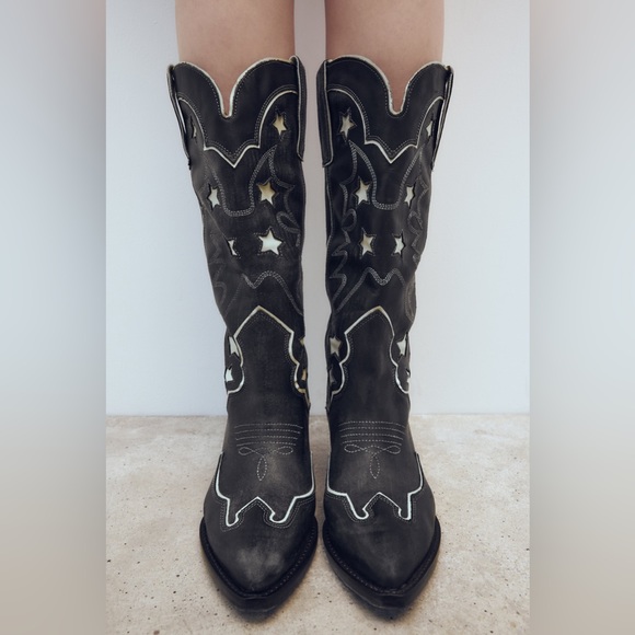 Zara cowboy boots leather western star southwestern cowgirl - Picture 3 of 12